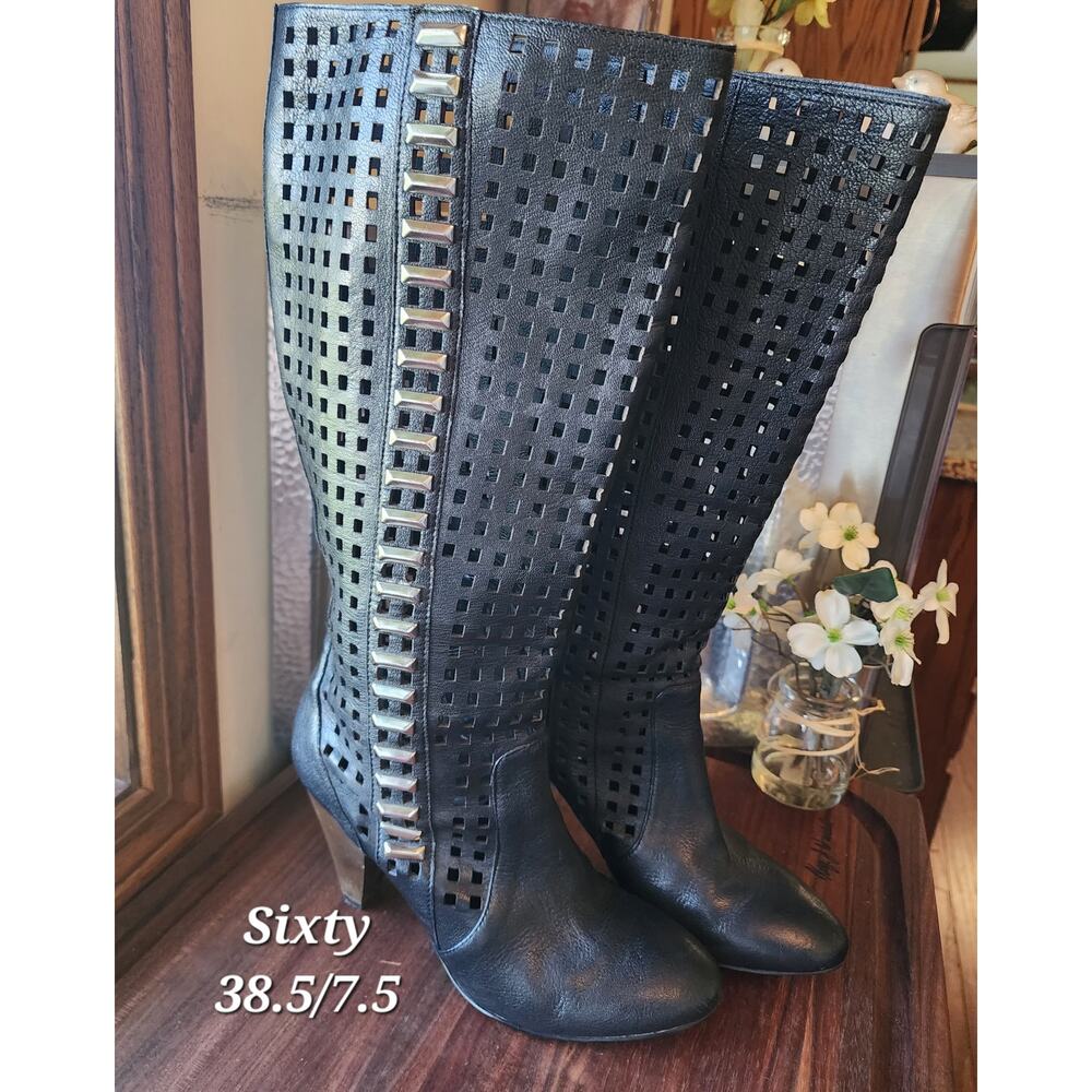 Miss Sixty Six Black Perforated Boots Y2k Whimsigoth Festival Indie - Picture 1 of 7